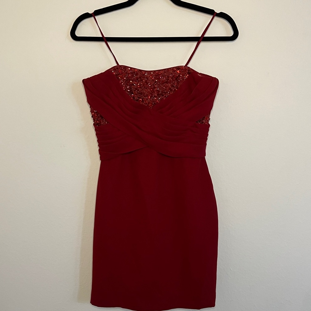 Badgley Mischka red dress sequin 0